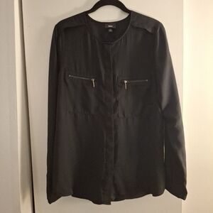 Wassio Women's Black Utility Long Sleeve Top with Zippered Pockets